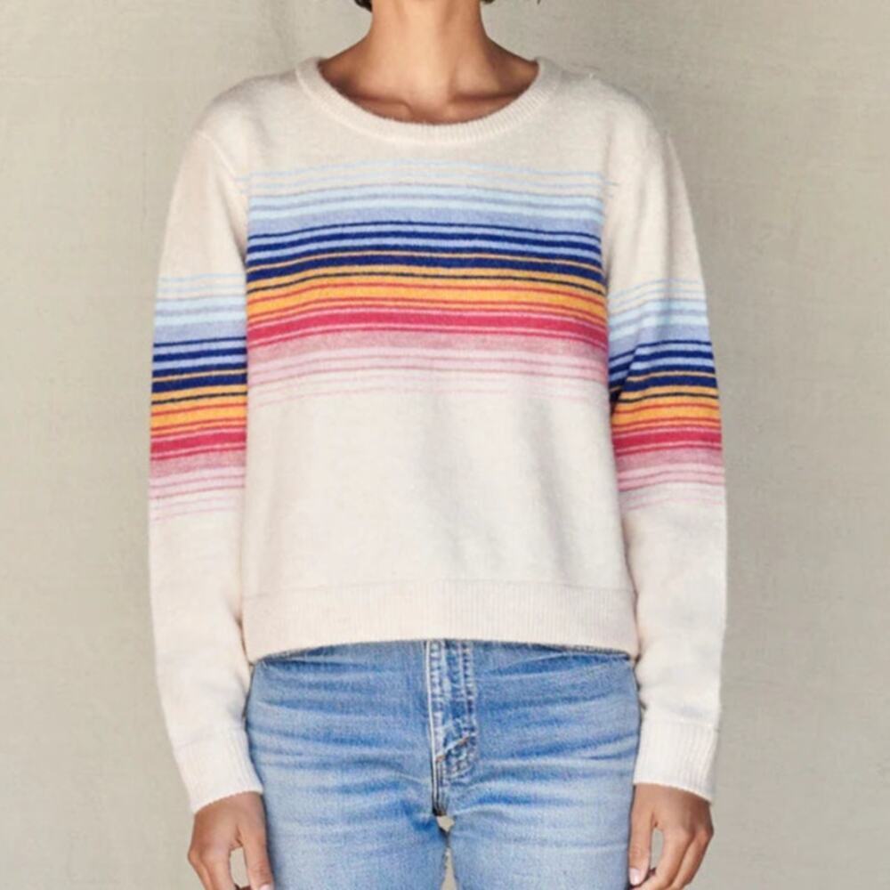 Sundry Cream Striped Wool Blend Long Sleeve Crew Neck Sweater L